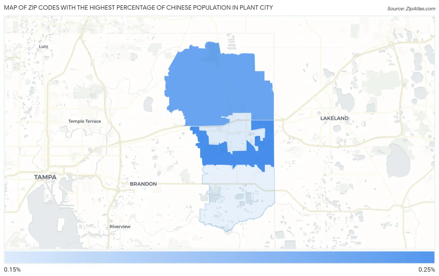Zip Codes with the Highest Percentage of Chinese Population in Plant City Map