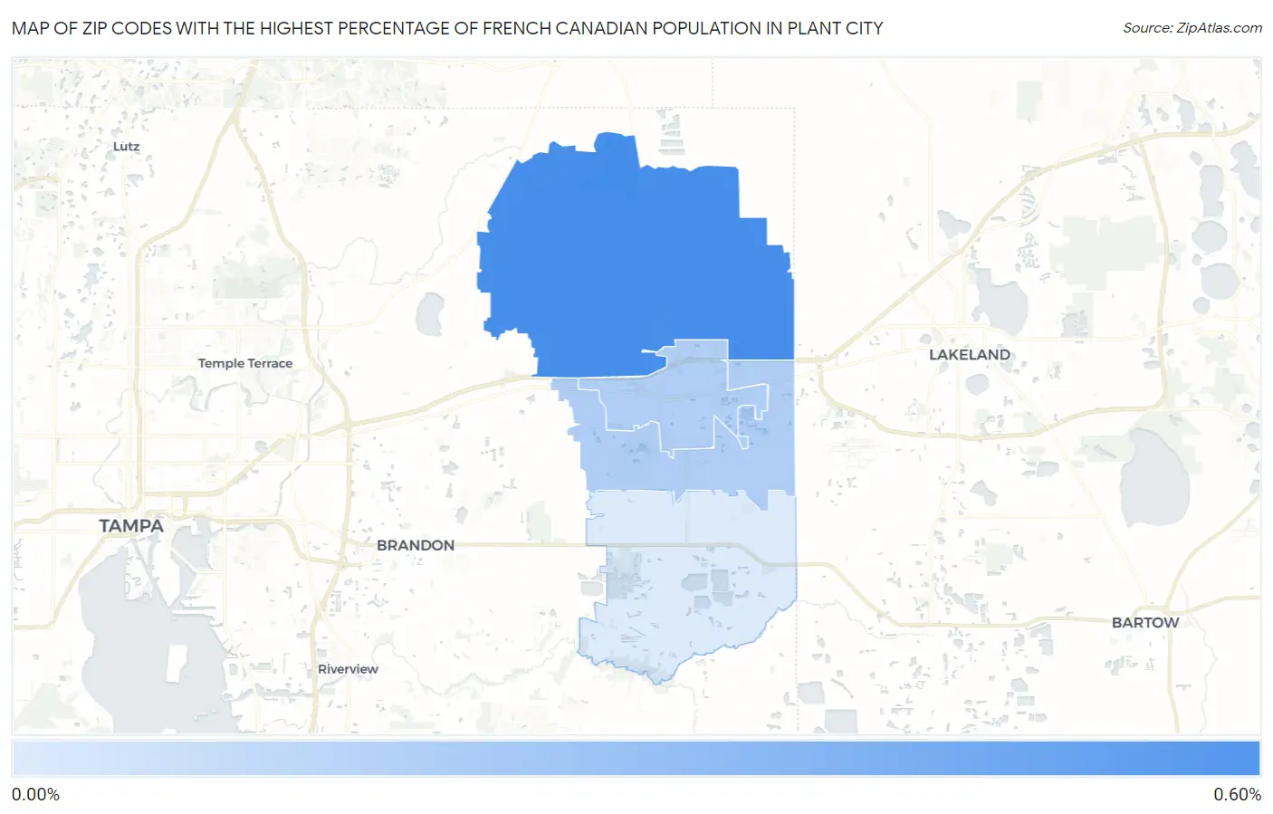 Zip Codes with the Highest Percentage of French Canadian Population in Plant City Map