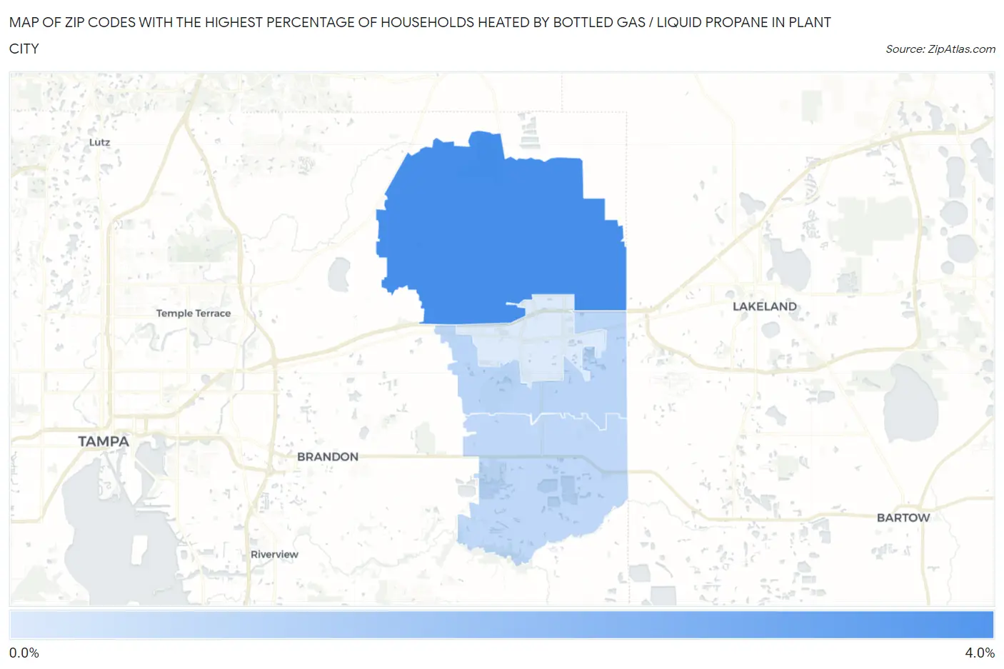 Zip Codes with the Highest Percentage of Households Heated by Bottled Gas / Liquid Propane in Plant City Map