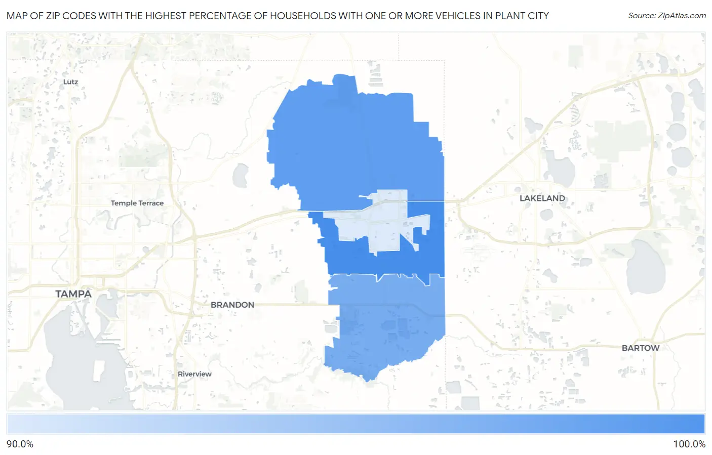 Zip Codes with the Highest Percentage of Households With One or more Vehicles in Plant City Map