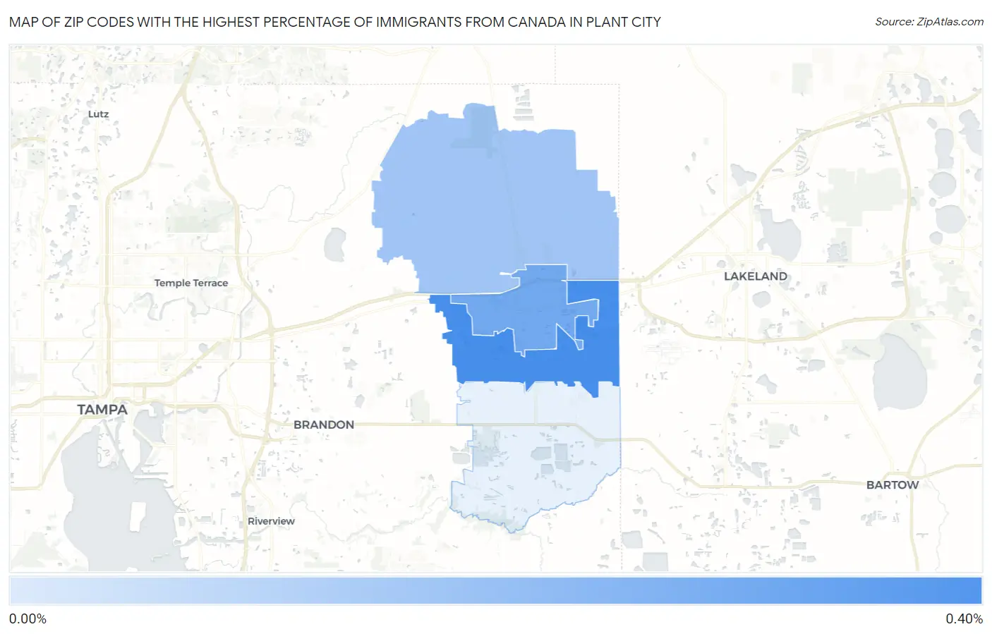 Zip Codes with the Highest Percentage of Immigrants from Canada in Plant City Map