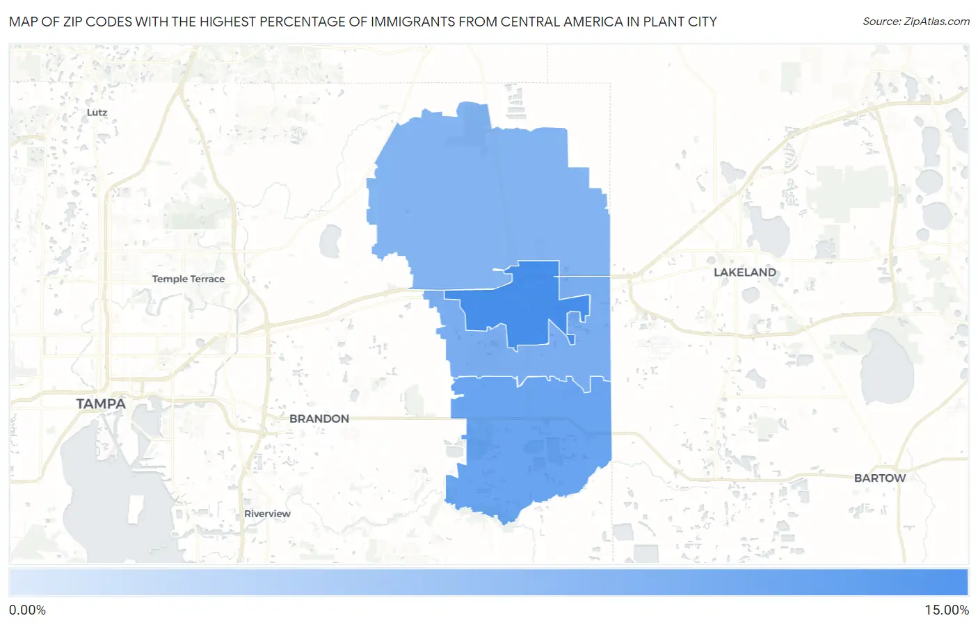 Zip Codes with the Highest Percentage of Immigrants from Central America in Plant City Map