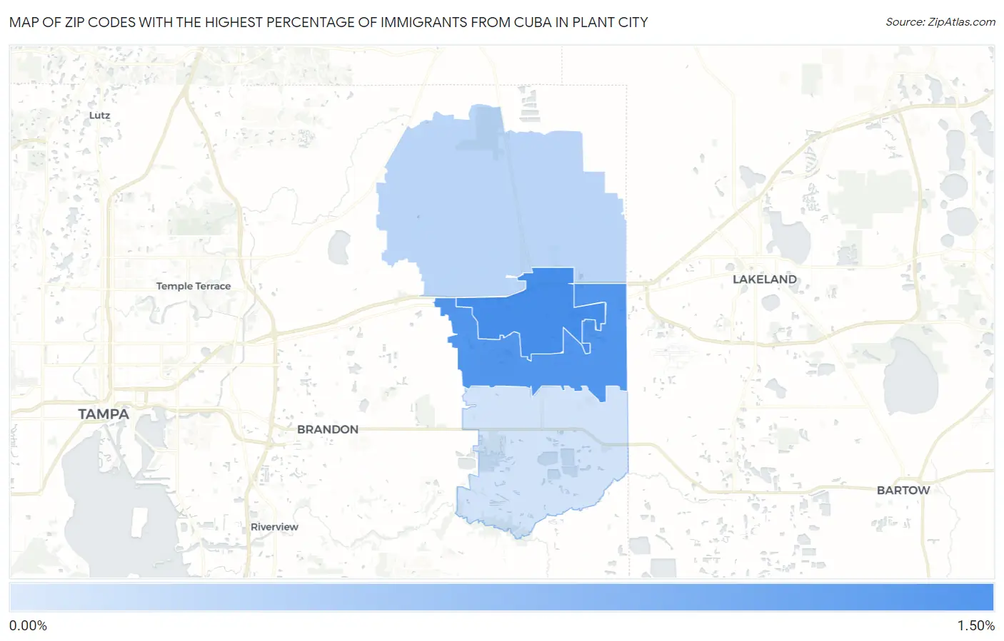 Zip Codes with the Highest Percentage of Immigrants from Cuba in Plant City Map