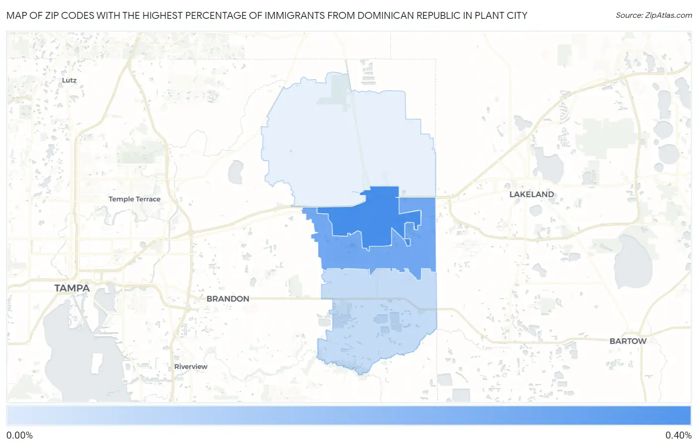 Zip Codes with the Highest Percentage of Immigrants from Dominican Republic in Plant City Map