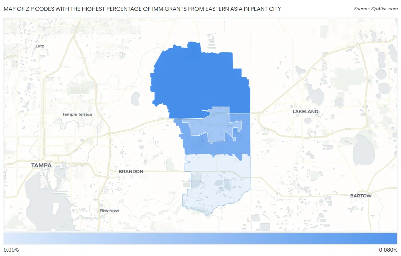 Zip Codes with the Highest Percentage of Immigrants from Eastern Asia in Plant City Map