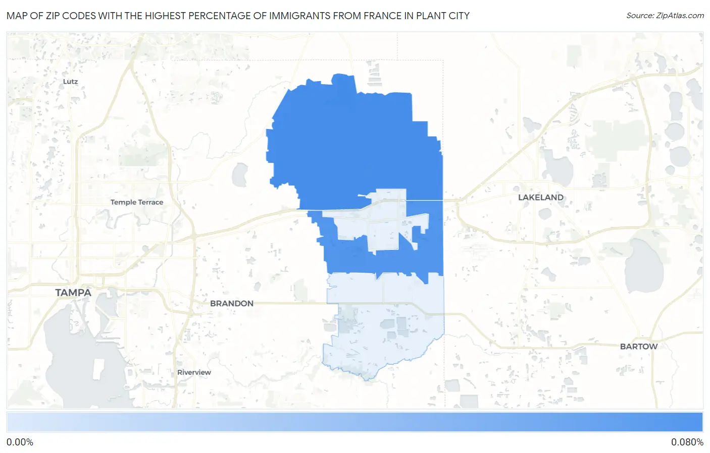 Zip Codes with the Highest Percentage of Immigrants from France in Plant City Map