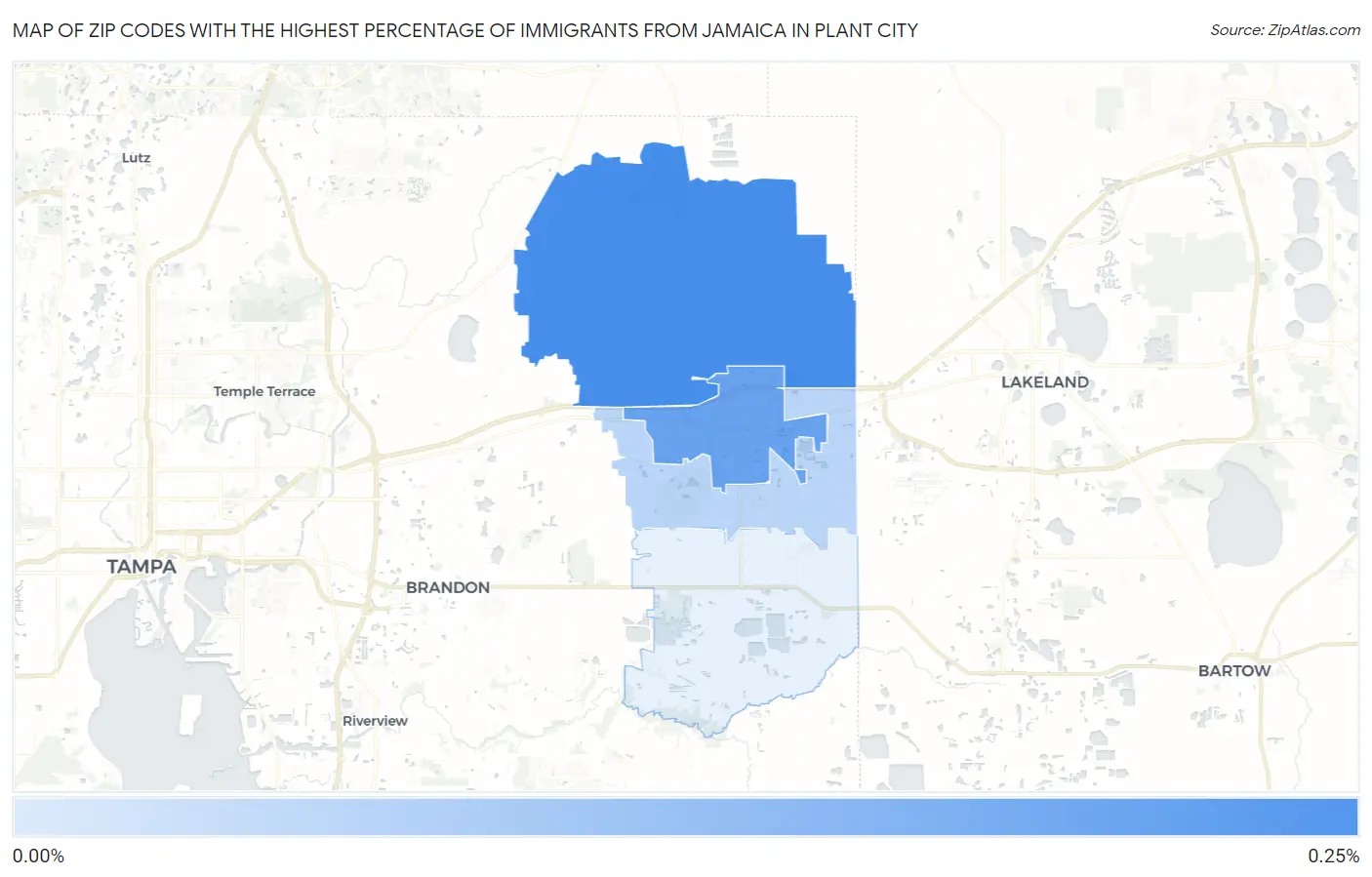 Zip Codes with the Highest Percentage of Immigrants from Jamaica in Plant City Map