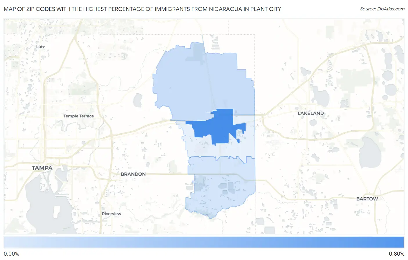Zip Codes with the Highest Percentage of Immigrants from Nicaragua in Plant City Map