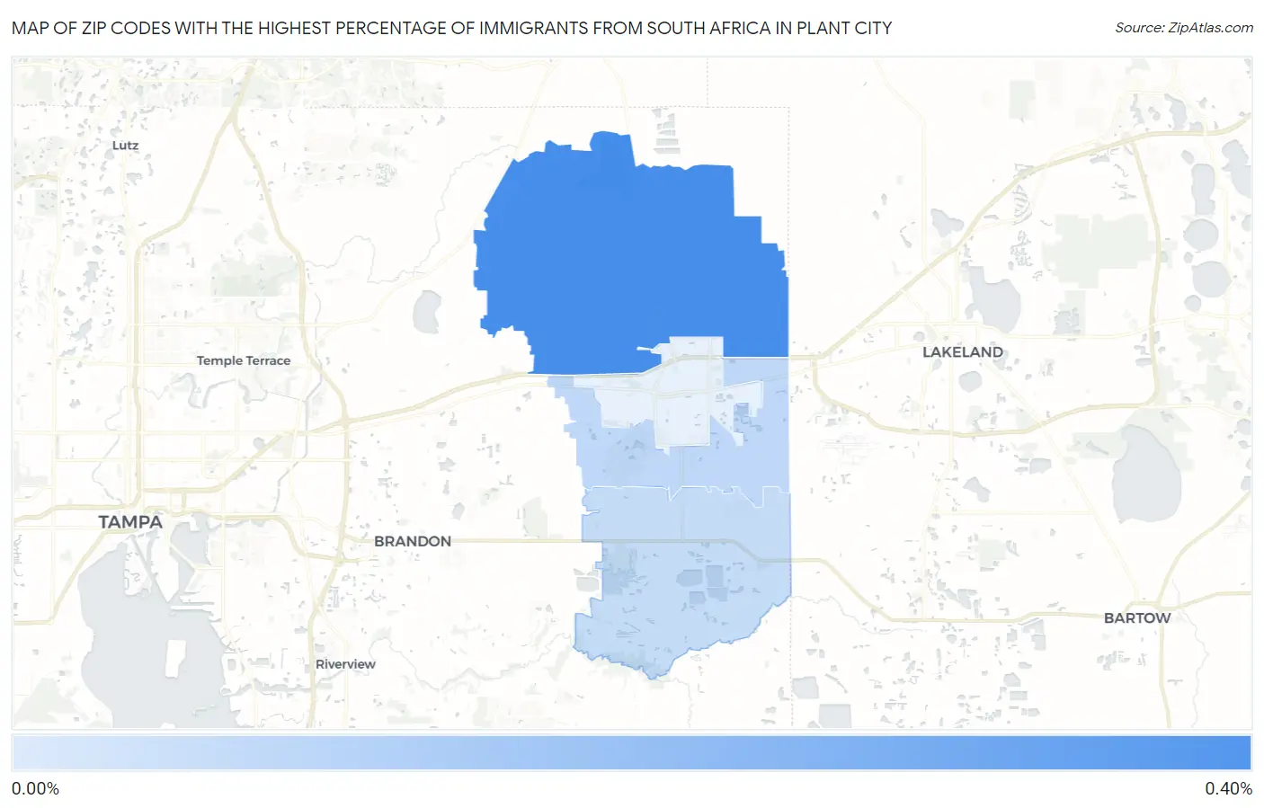 Zip Codes with the Highest Percentage of Immigrants from South Africa in Plant City Map