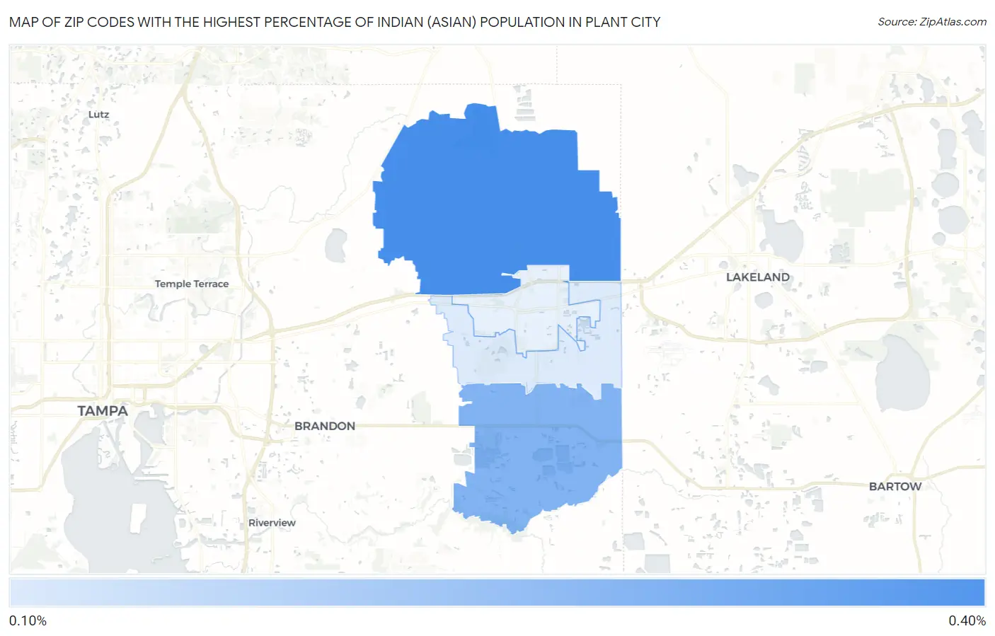 Zip Codes with the Highest Percentage of Indian (Asian) Population in Plant City Map