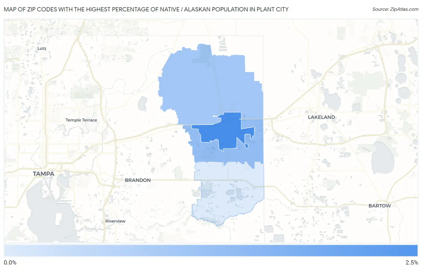 Zip Codes with the Highest Percentage of Native / Alaskan Population in Plant City Map