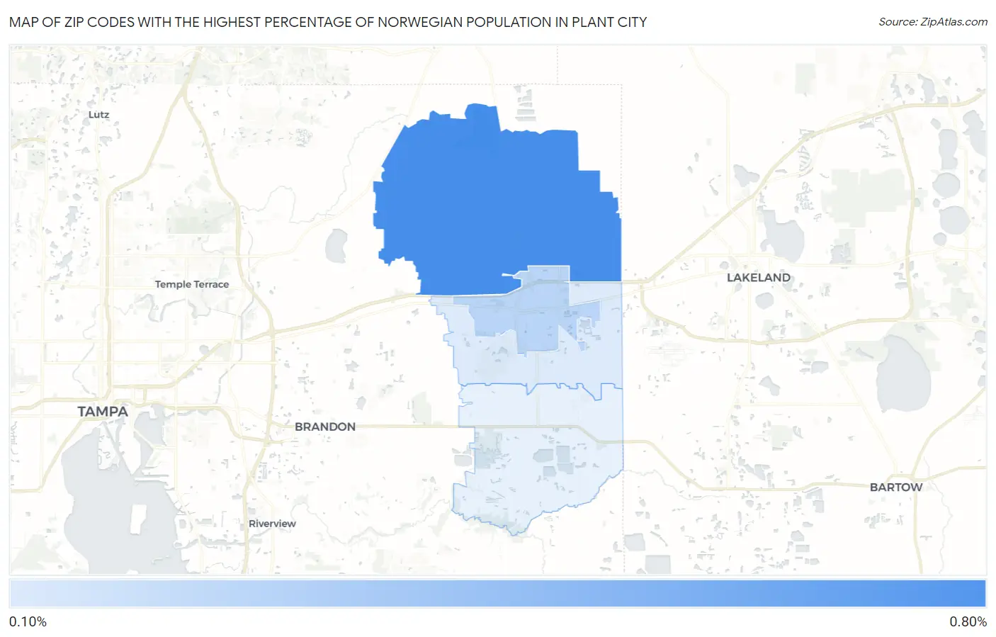 Zip Codes with the Highest Percentage of Norwegian Population in Plant City Map