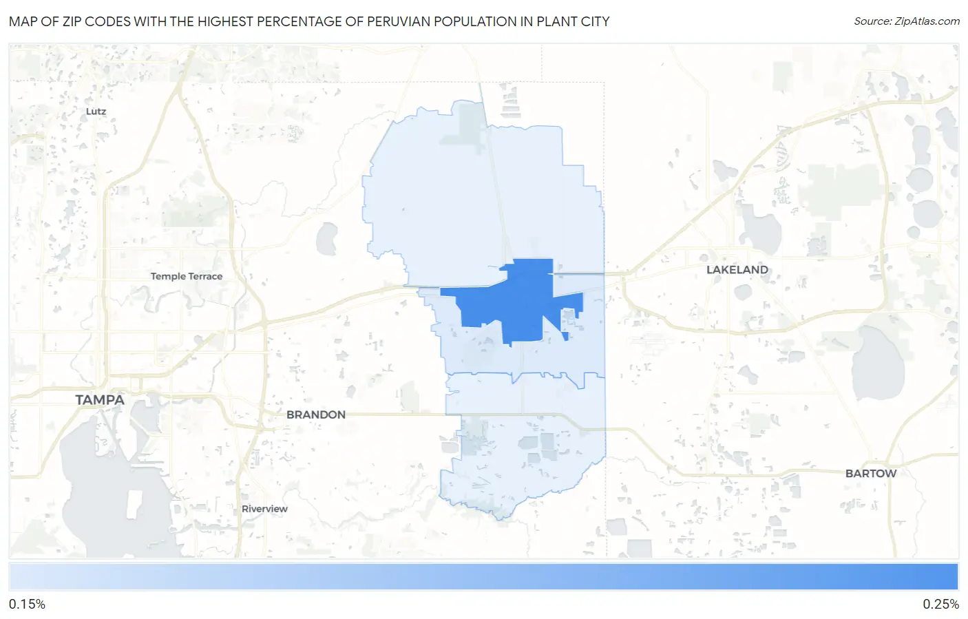 Zip Codes with the Highest Percentage of Peruvian Population in Plant City Map