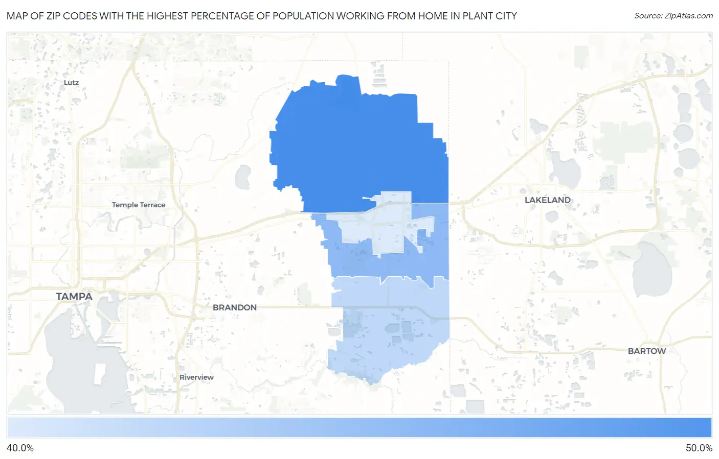 Zip Codes with the Highest Percentage of Population Working from Home in Plant City Map