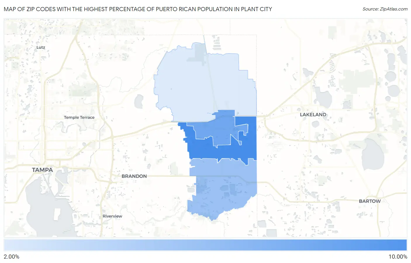 Zip Codes with the Highest Percentage of Puerto Rican Population in Plant City Map