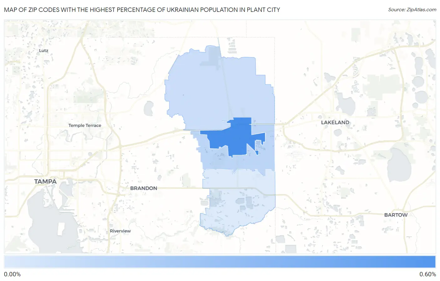 Zip Codes with the Highest Percentage of Ukrainian Population in Plant City Map