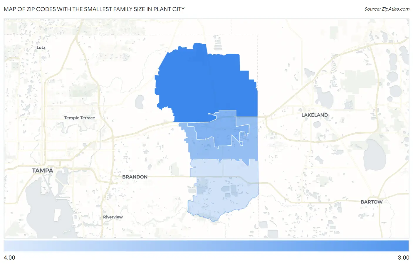 Zip Codes with the Smallest Family Size in Plant City Map