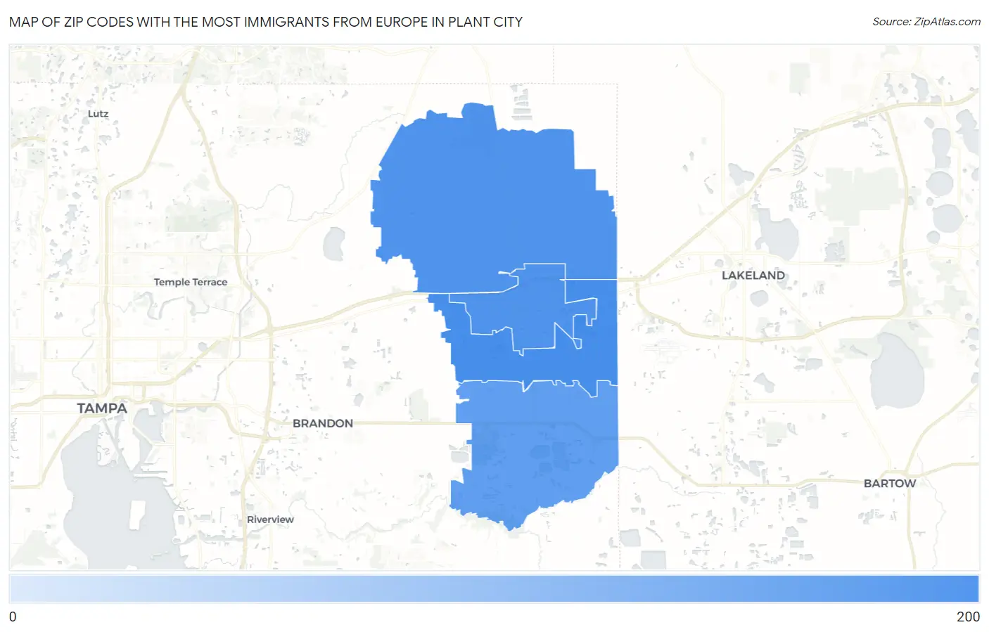 Zip Codes with the Most Immigrants from Europe in Plant City Map