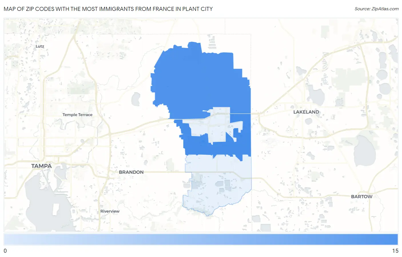 Zip Codes with the Most Immigrants from France in Plant City Map