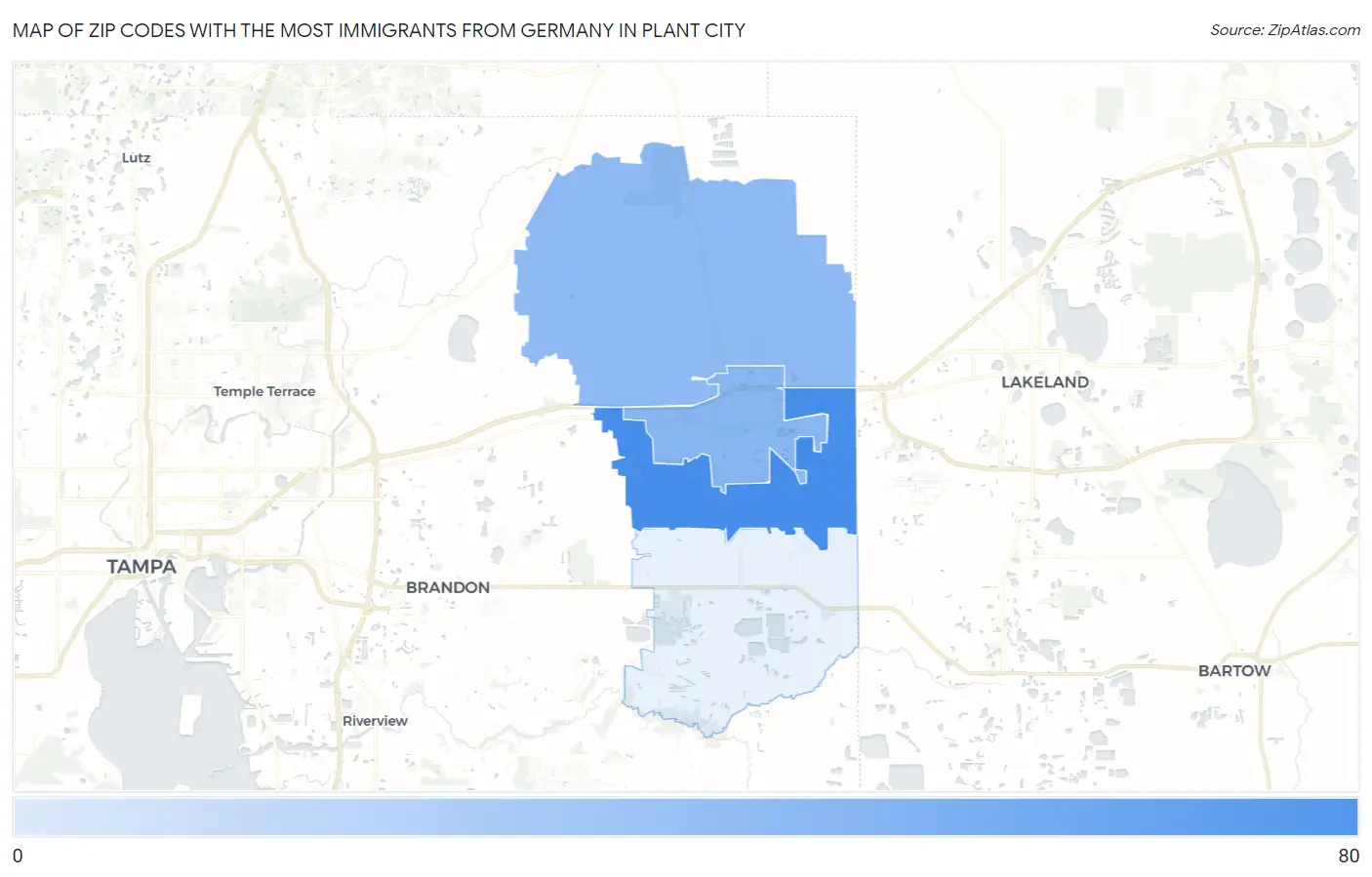 Zip Codes with the Most Immigrants from Germany in Plant City Map