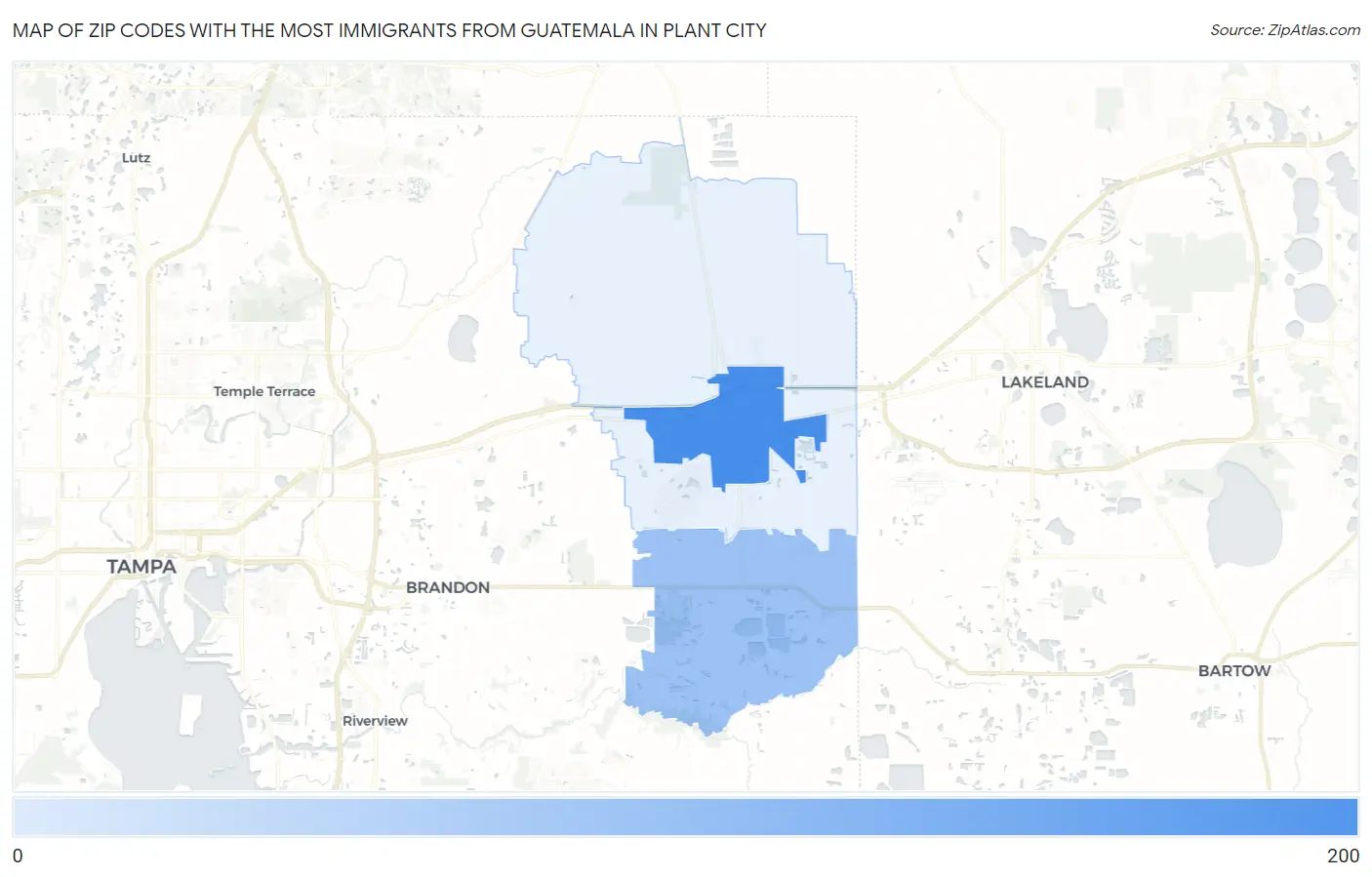 Zip Codes with the Most Immigrants from Guatemala in Plant City Map