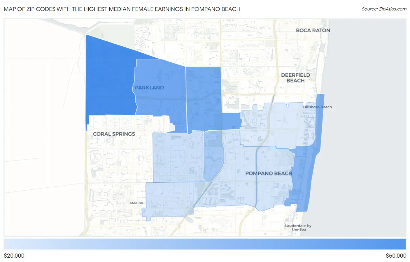 Zip Codes with the Highest Median Female Earnings in Pompano Beach Map