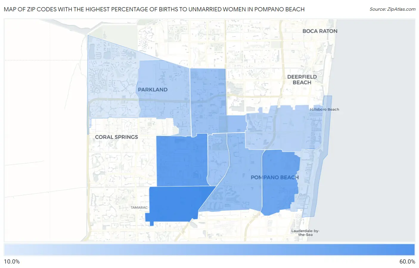 Zip Codes with the Highest Percentage of Births to Unmarried Women in Pompano Beach Map
