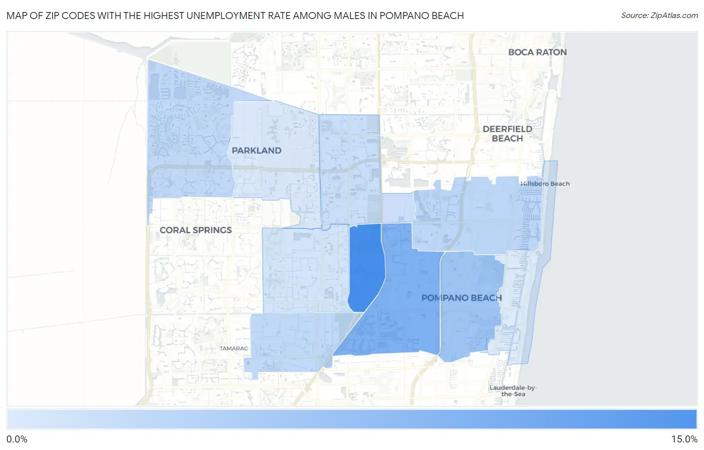 Zip Codes with the Highest Unemployment Rate Among Males in Pompano Beach Map