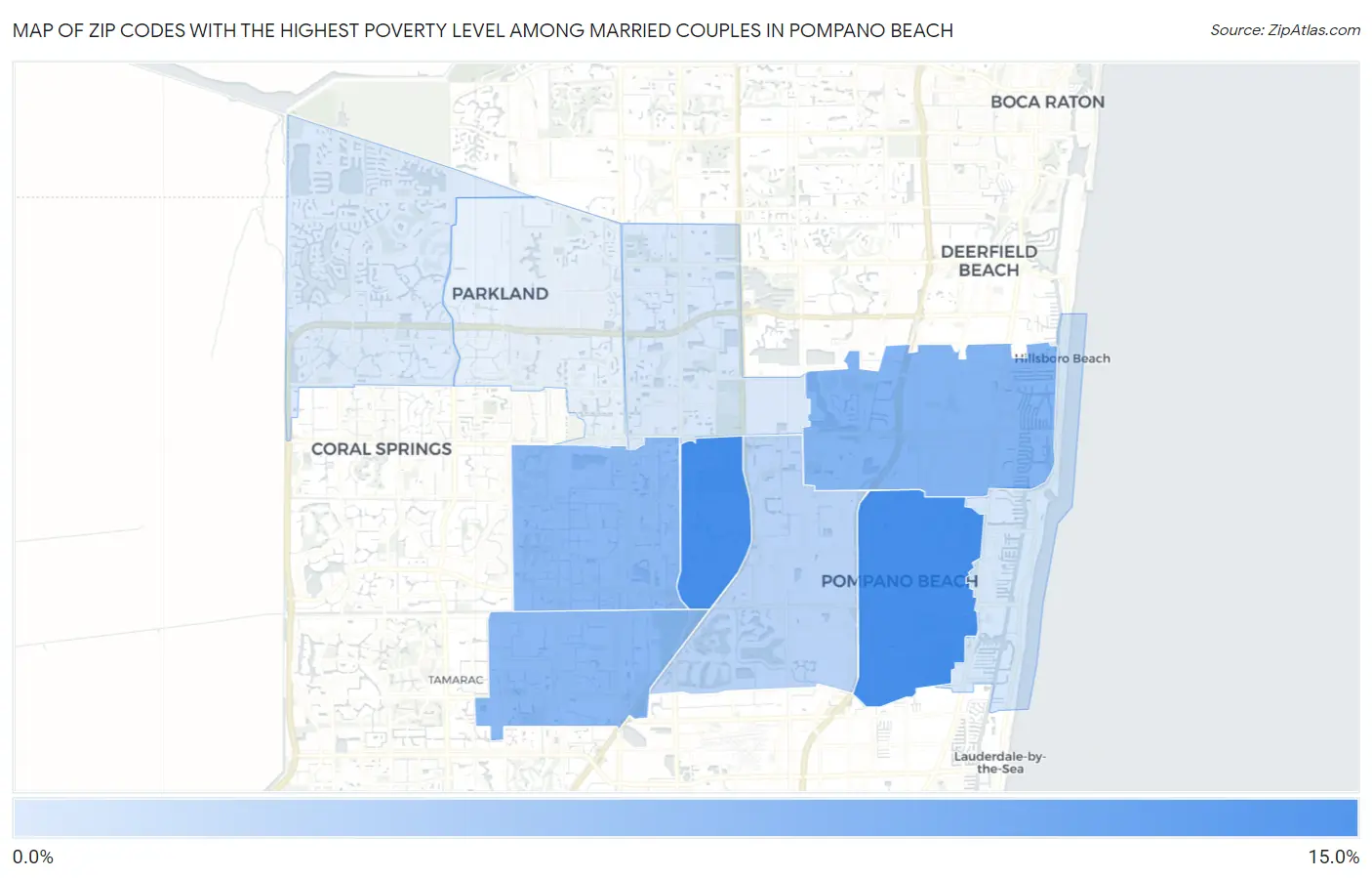 Zip Codes with the Highest Poverty Level Among Married Couples in Pompano Beach Map