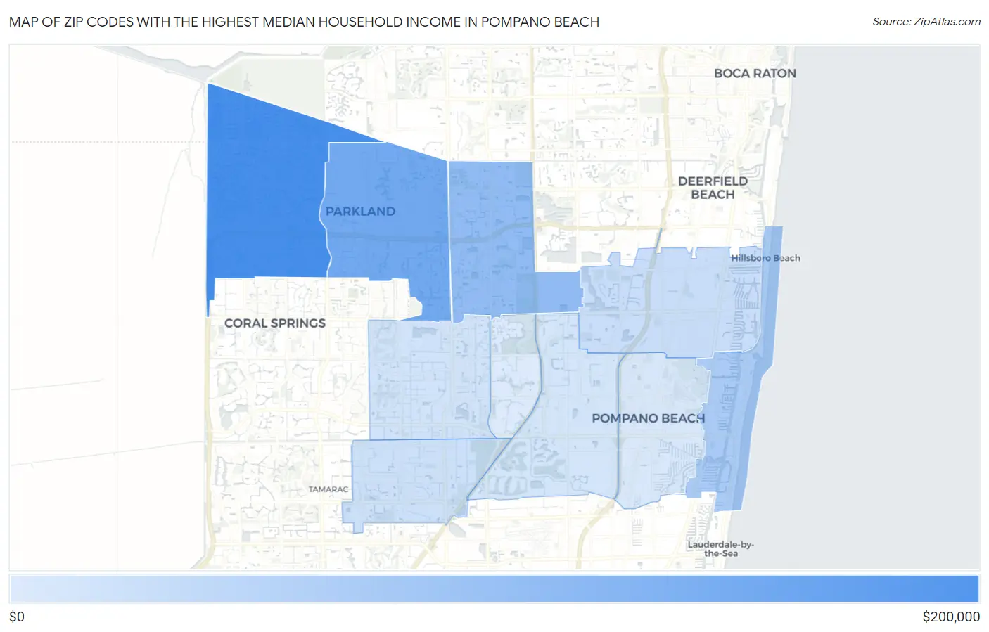 Zip Codes with the Highest Median Household Income in Pompano Beach Map