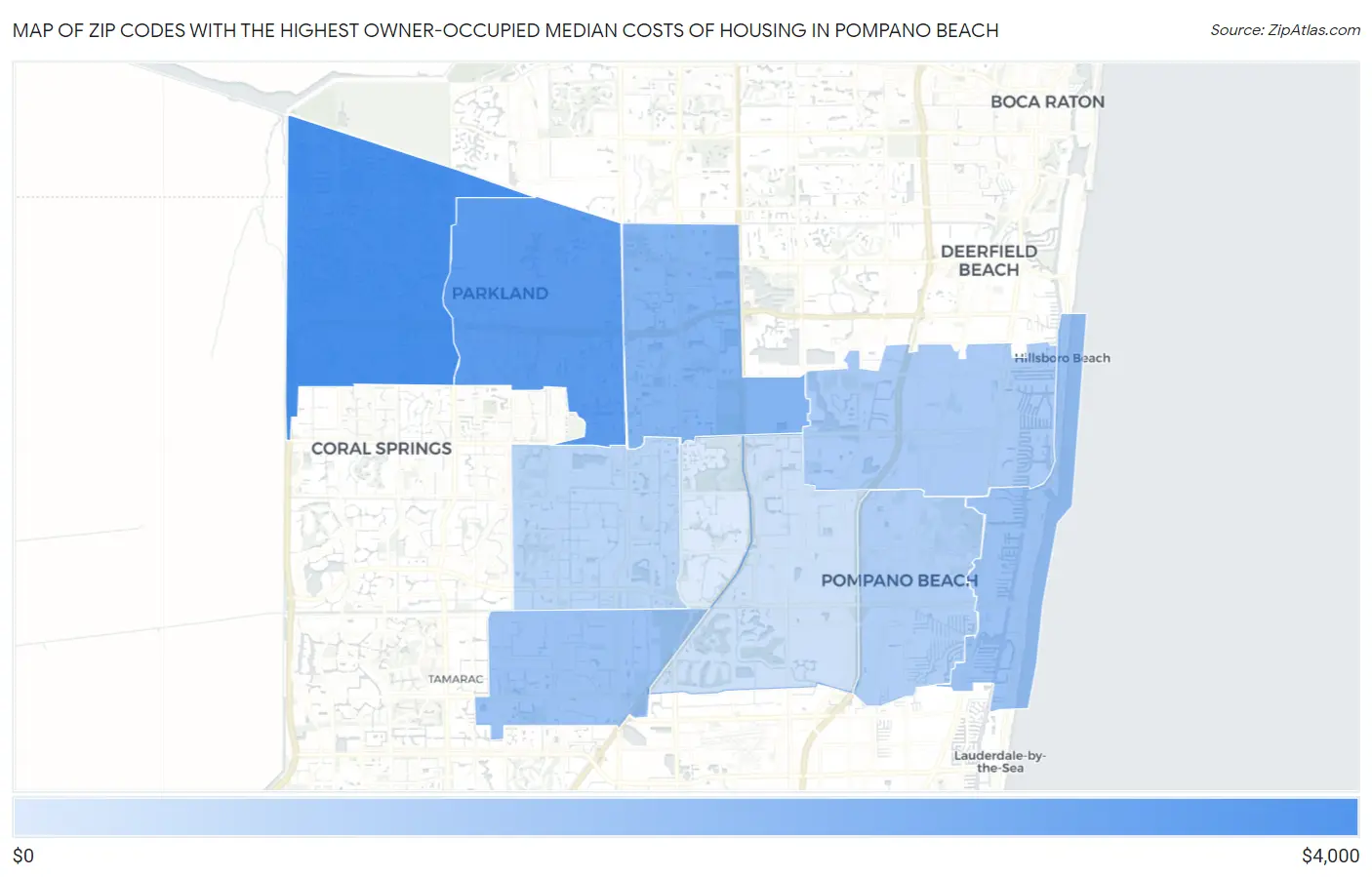 Zip Codes with the Highest Owner-Occupied Median Costs of Housing in Pompano Beach Map