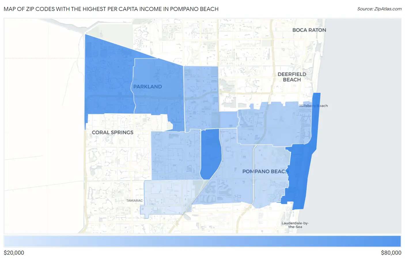 Zip Codes with the Highest Per Capita Income in Pompano Beach Map