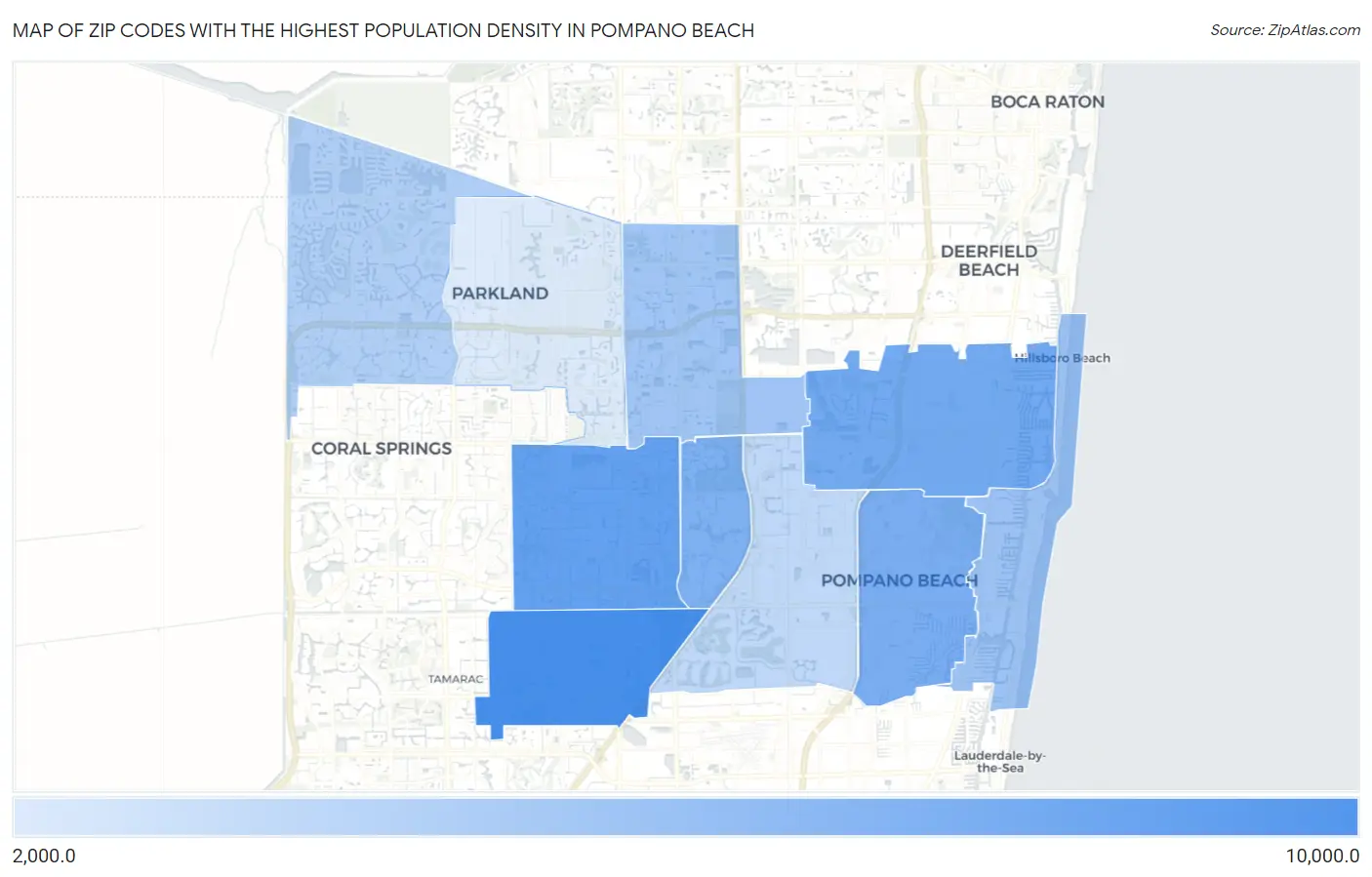 Zip Codes with the Highest Population Density in Pompano Beach Map
