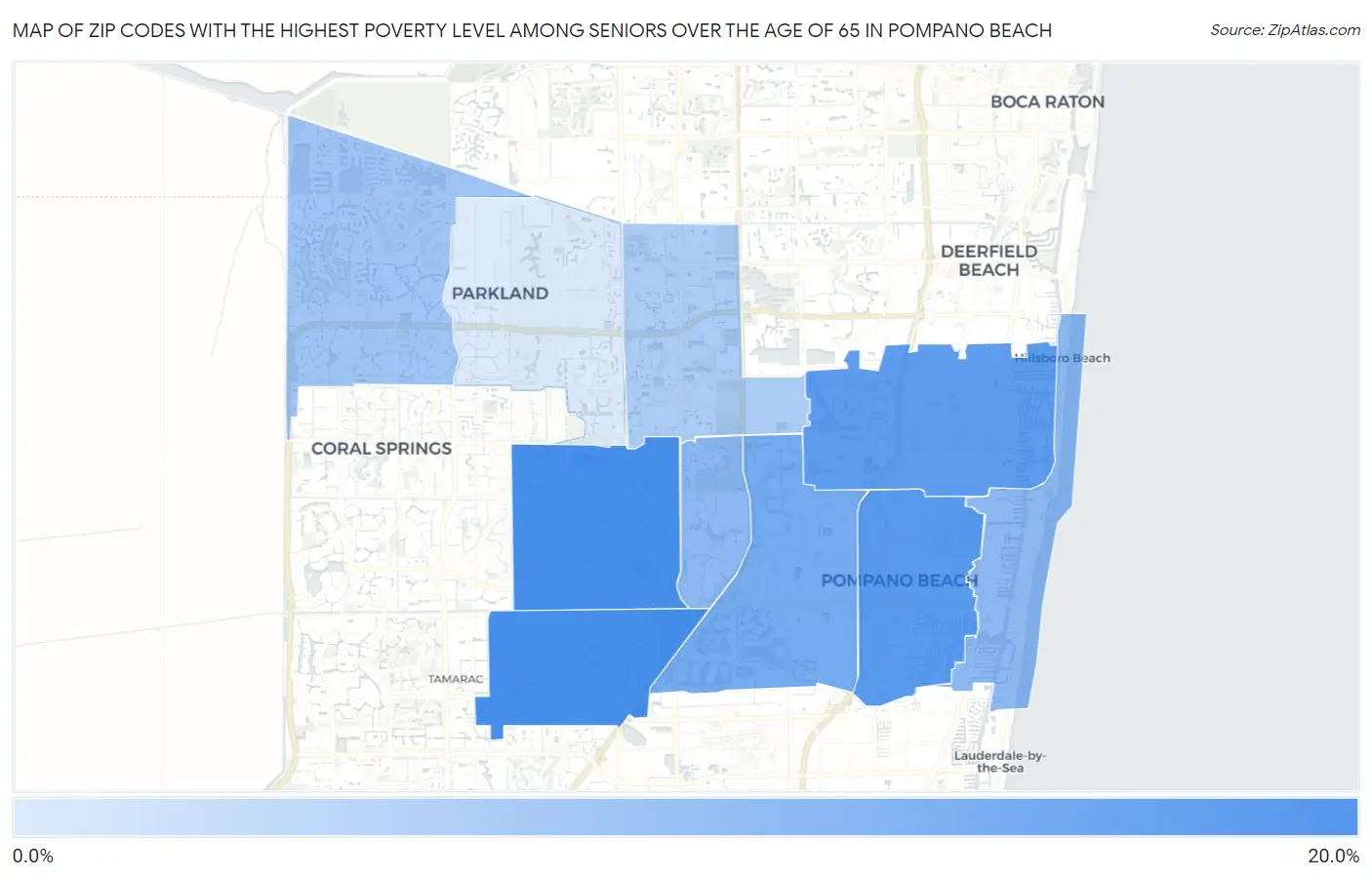 Zip Codes with the Highest Poverty Level Among Seniors Over the Age of 65 in Pompano Beach Map
