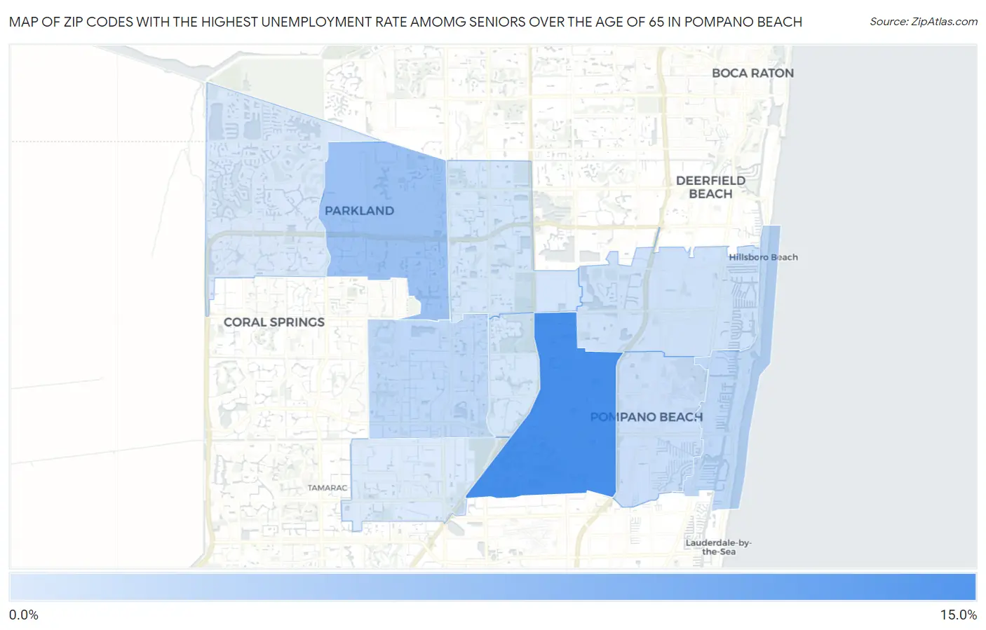 Zip Codes with the Highest Unemployment Rate Amomg Seniors Over the Age of 65 in Pompano Beach Map