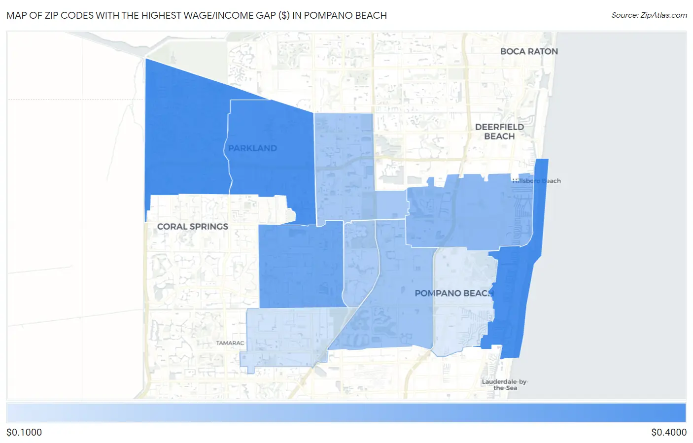 Zip Codes with the Highest Wage/Income Gap ($) in Pompano Beach Map