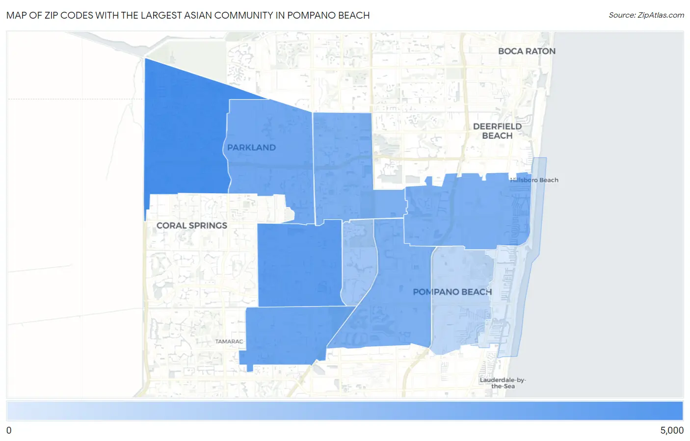 Zip Codes with the Largest Asian Community in Pompano Beach Map