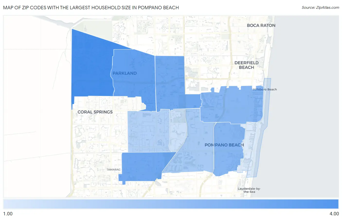 Zip Codes with the Largest Household Size in Pompano Beach Map