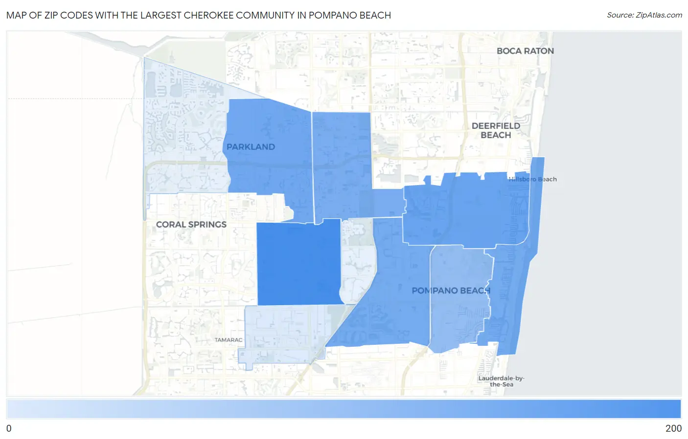 Zip Codes with the Largest Cherokee Community in Pompano Beach Map
