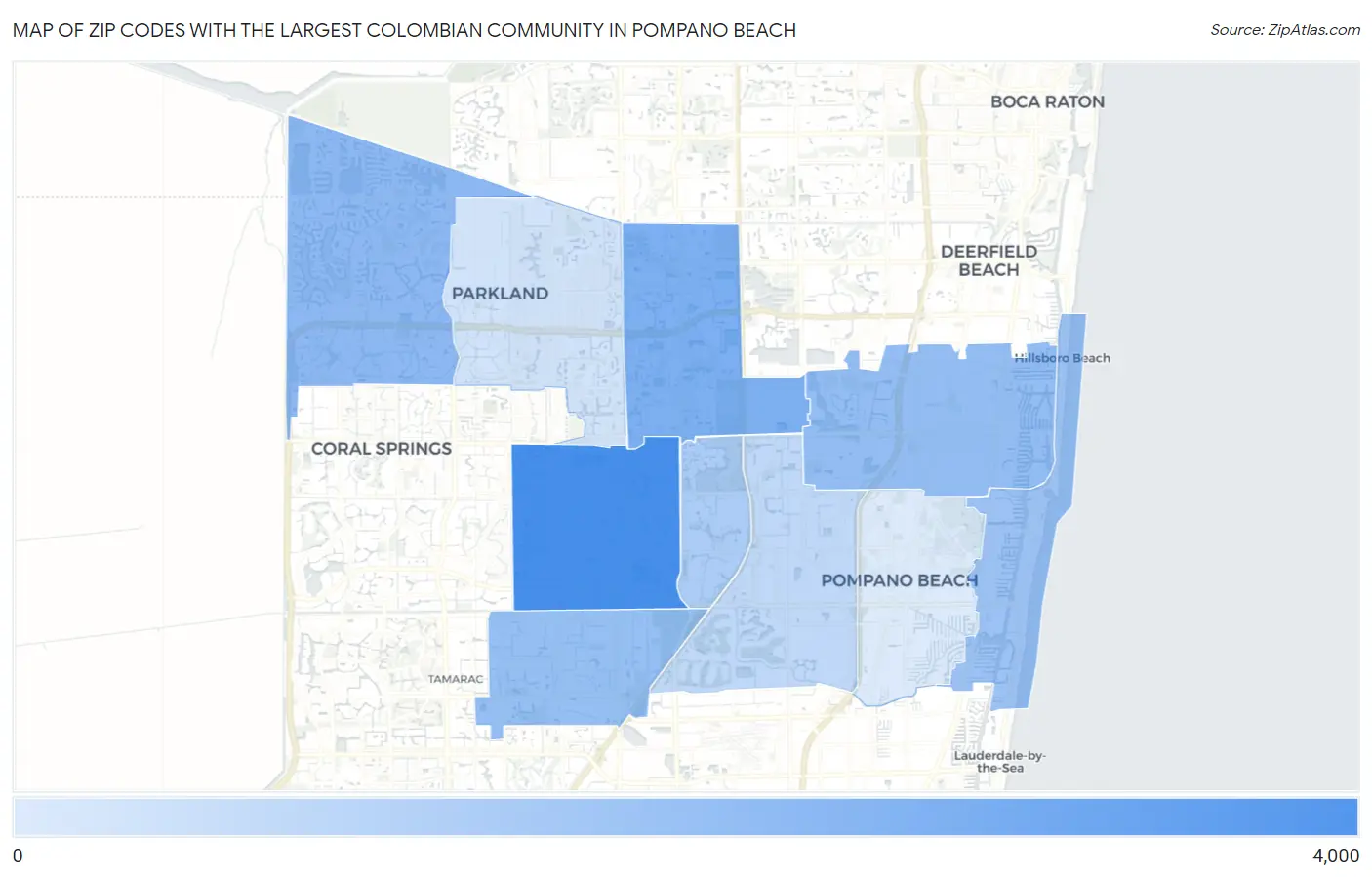 Zip Codes with the Largest Colombian Community in Pompano Beach Map