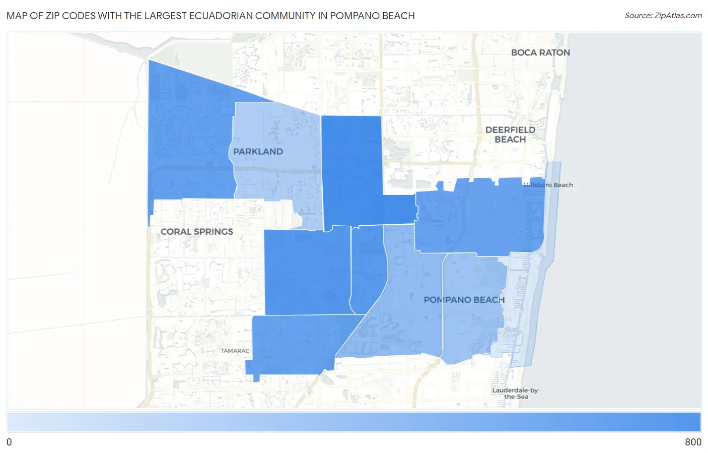 Zip Codes with the Largest Ecuadorian Community in Pompano Beach Map