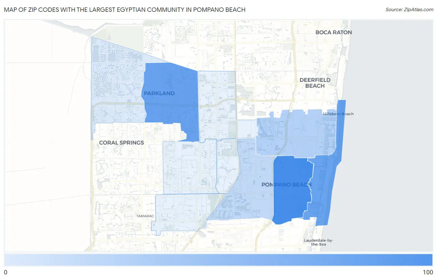 Zip Codes with the Largest Egyptian Community in Pompano Beach Map