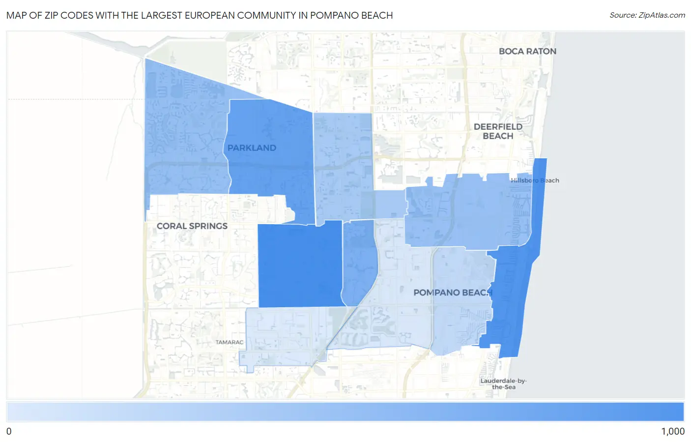 Zip Codes with the Largest European Community in Pompano Beach Map