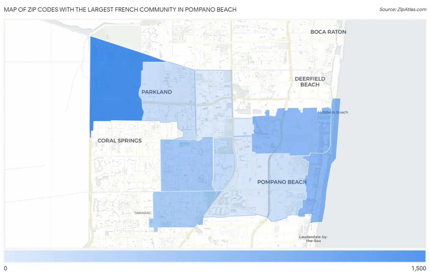 Zip Codes with the Largest French Community in Pompano Beach Map