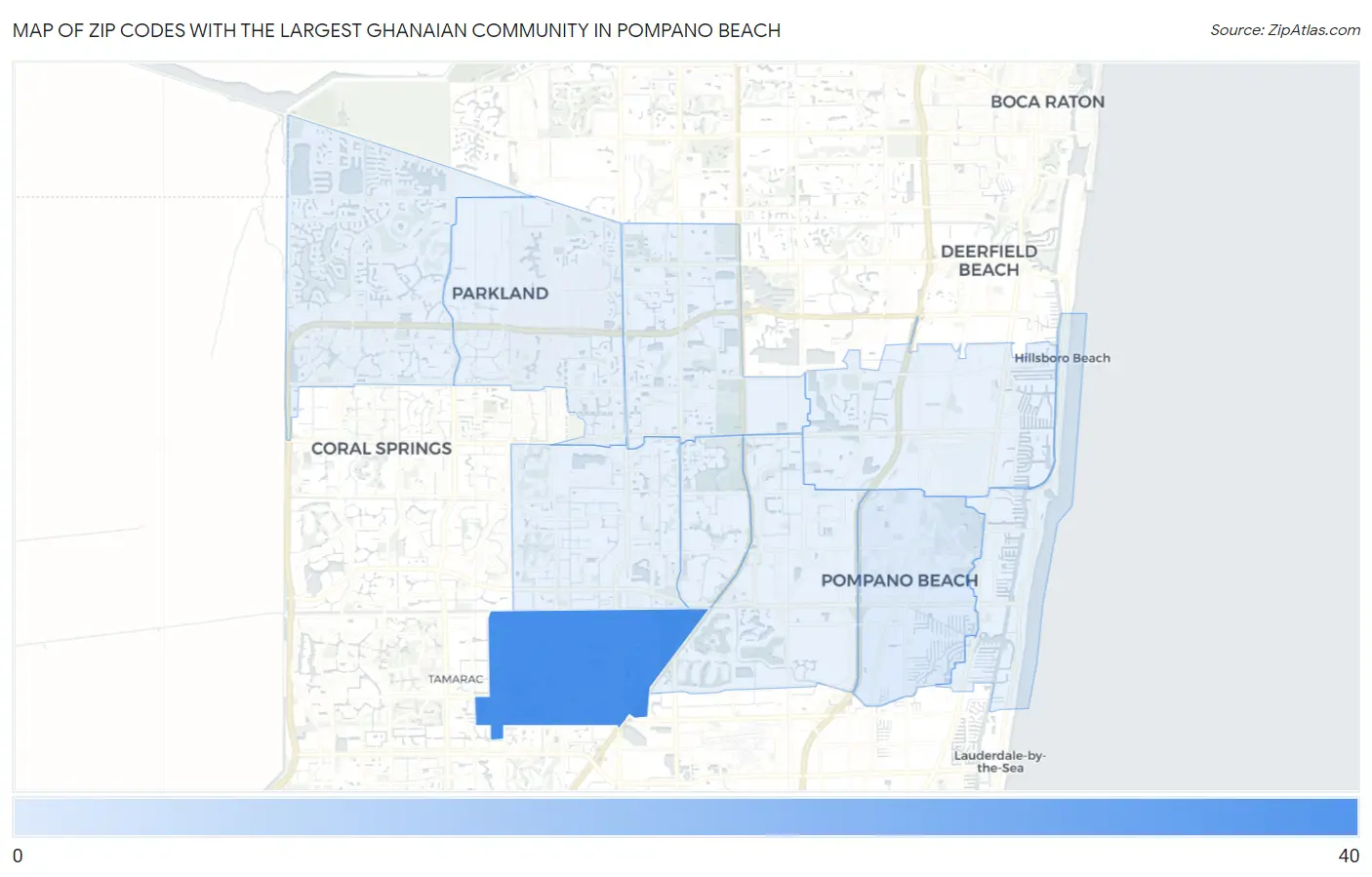 Zip Codes with the Largest Ghanaian Community in Pompano Beach Map