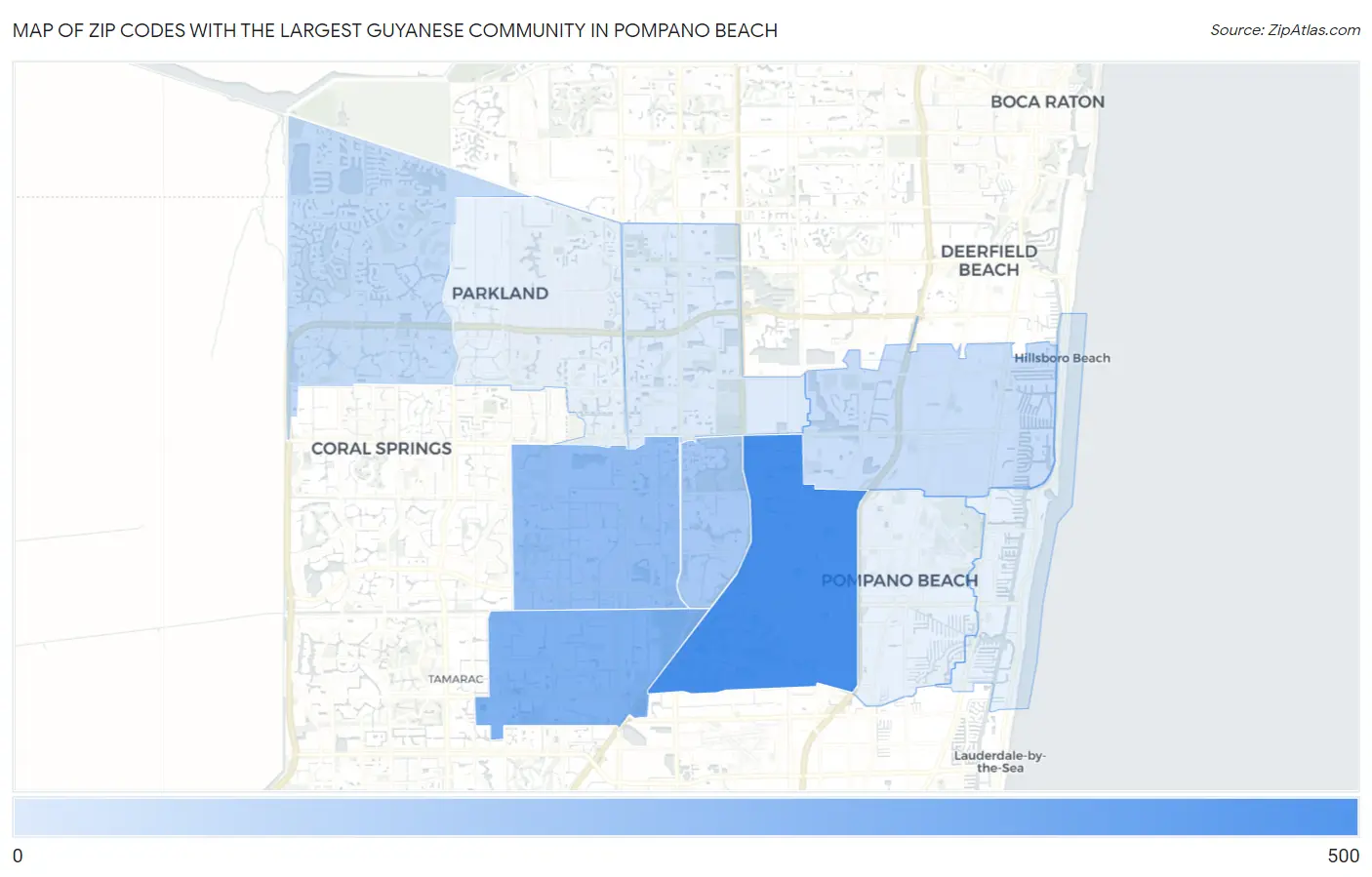 Zip Codes with the Largest Guyanese Community in Pompano Beach Map