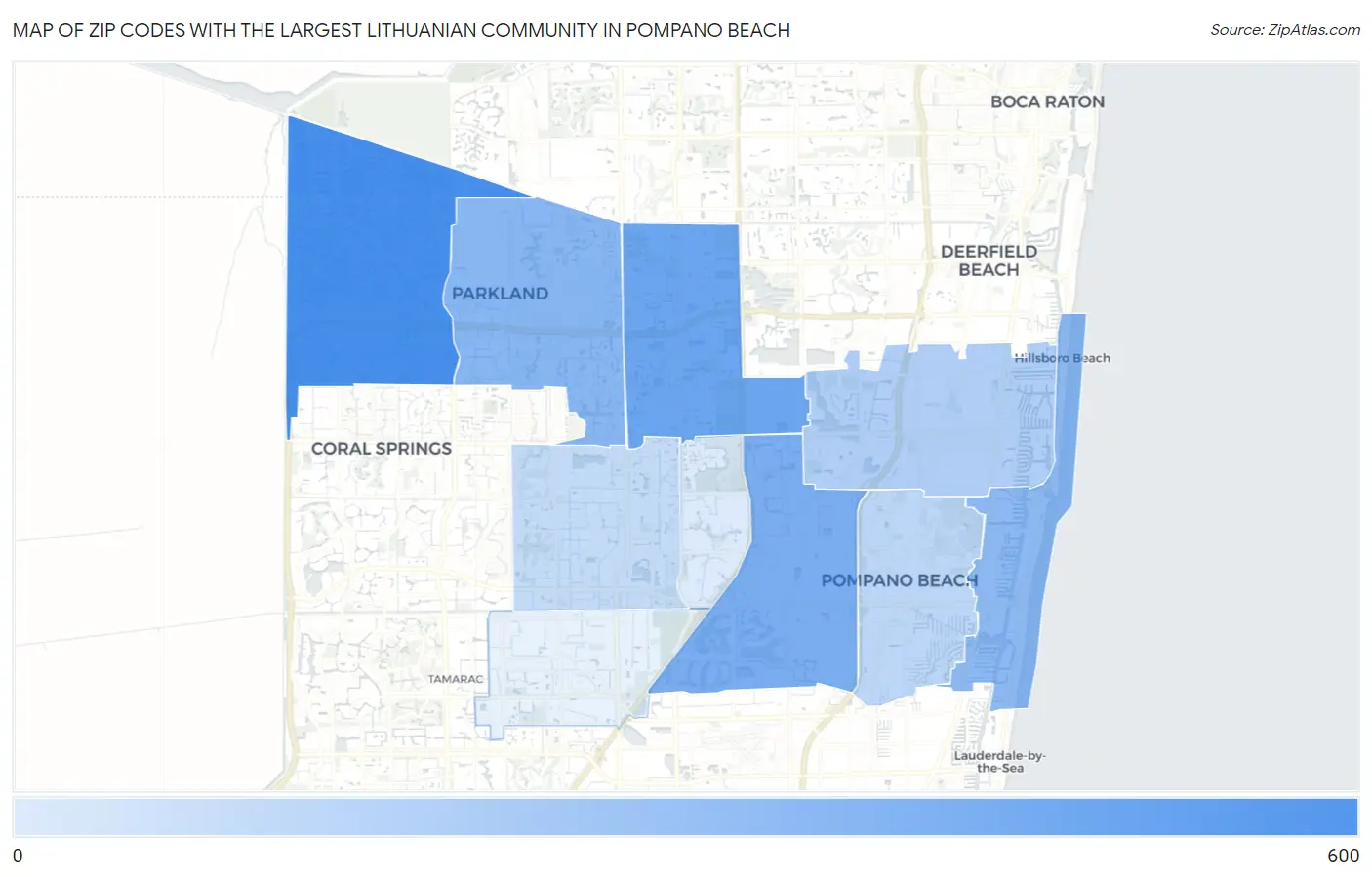Zip Codes with the Largest Lithuanian Community in Pompano Beach Map