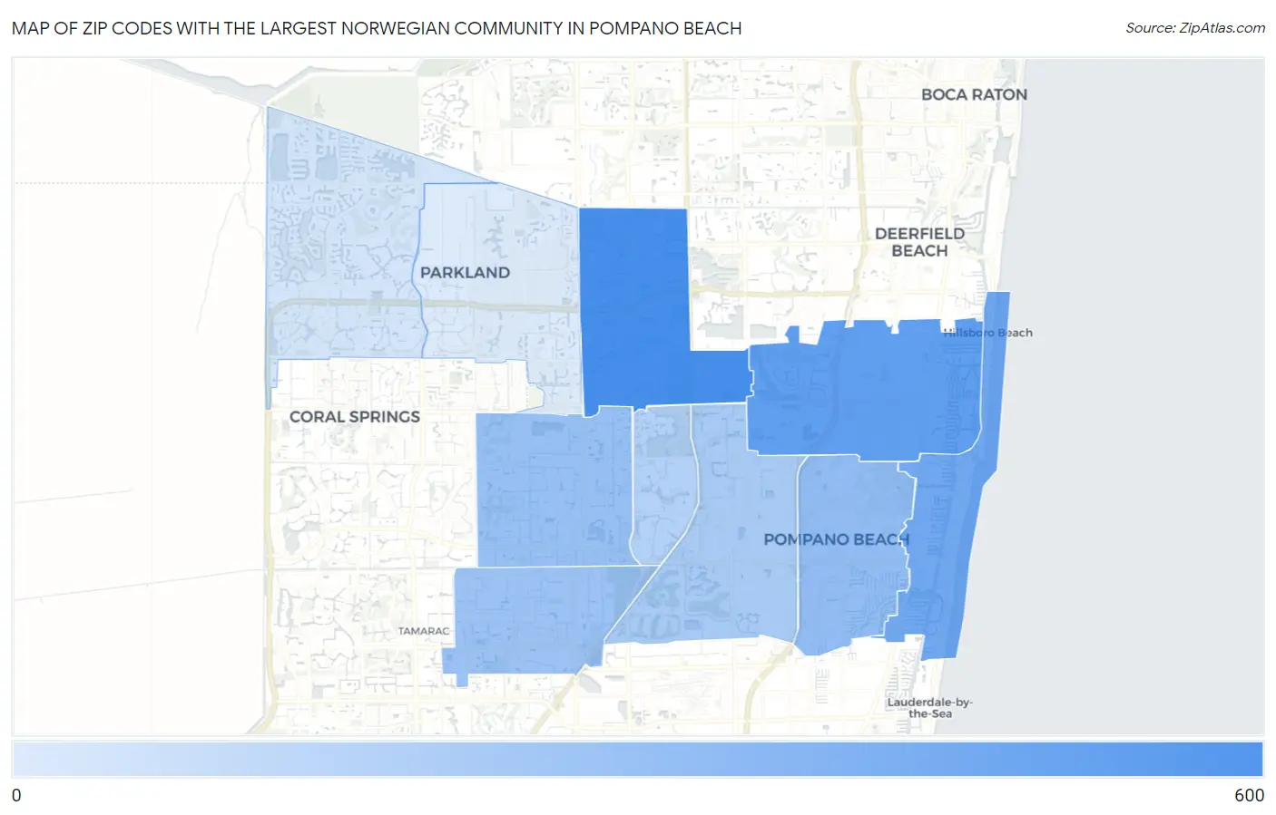 Zip Codes with the Largest Norwegian Community in Pompano Beach Map