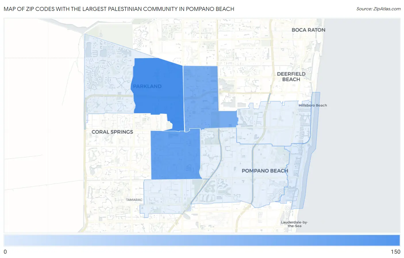 Zip Codes with the Largest Palestinian Community in Pompano Beach Map