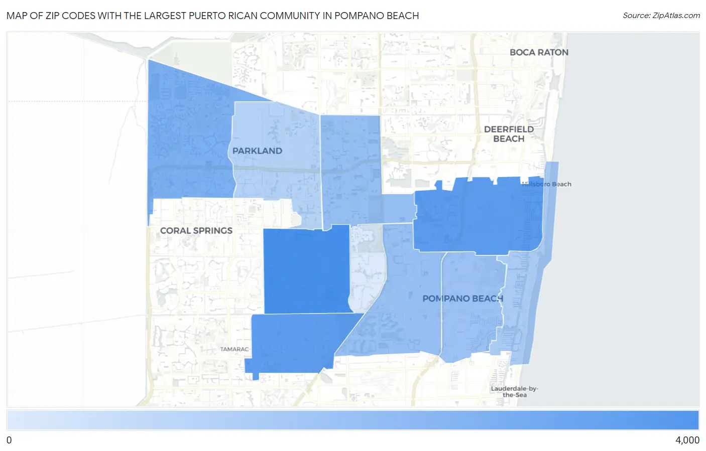 Zip Codes with the Largest Puerto Rican Community in Pompano Beach Map